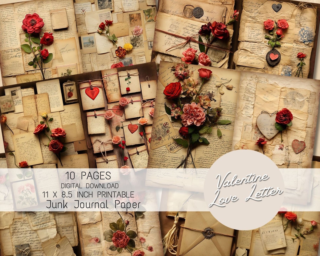 Valentine Rose Hearts Junk Journal Kit Vintage Love Letter Digital ...