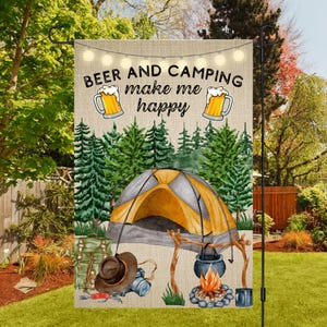 Conception en sublimation de drapeau de jardin 12 x 18, camping et bière, bienvenue, conception numérique, PNG, conception de sublimation de terrain de camping