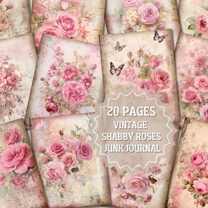 Vintage Shabby Roses Collage Sheet,Victorian Romance , Junk Journal,Journal Pages, Paper Pack,Digital Paper ,Scrapbook Paper.