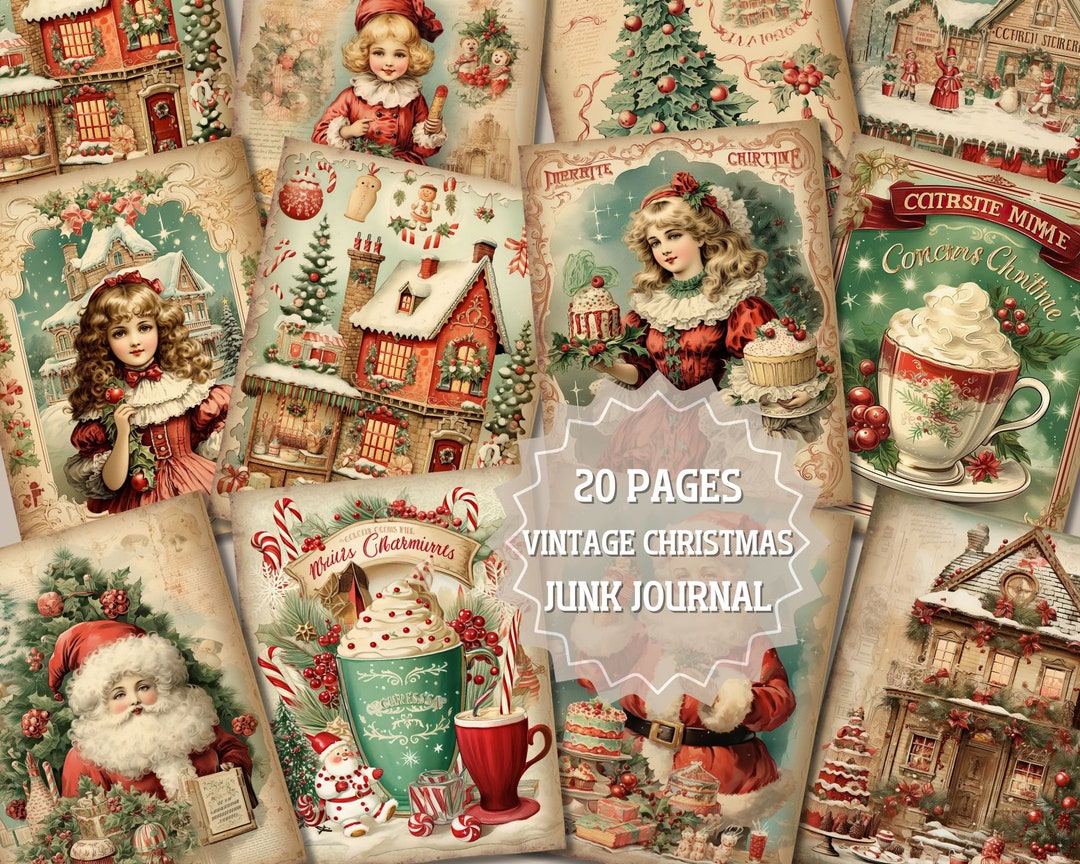Vintage Christmas Junk Journal Pages, Vintage Christmas Scene Junk ...