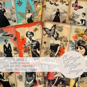 Collage vintage image Junk Journal Pages, Digital Scrapbook Paper Kit, vintage image Printable, Collage Sheet, vintage Ephemera, Collage