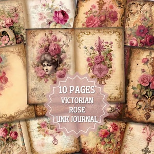 Viktorian Rose Junk Journal Seiten, Vintage Rose Digital Scrapbook Papier Kit, druckbare Tapete, Blumen Collage Sheet, Shabby Vintage