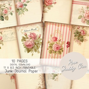 Vintage Rose Shabby Chic , Collage Sheet,Shabby Chic  floral , Junk Journal,Journal Pages, Paper Pack,Digital Paper ,Scrapbook Paper.