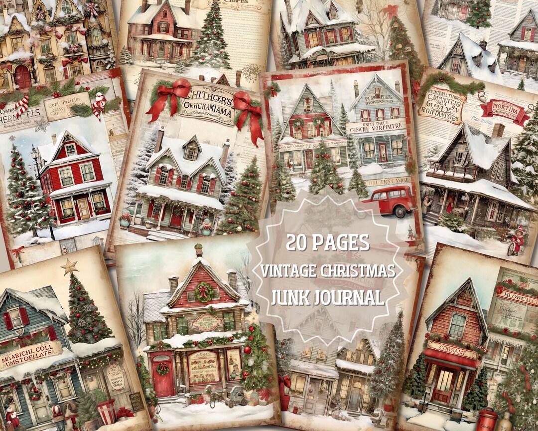 Vintage Christmas Junk Journal Pages, Vintage Christmas Scene Junk ...