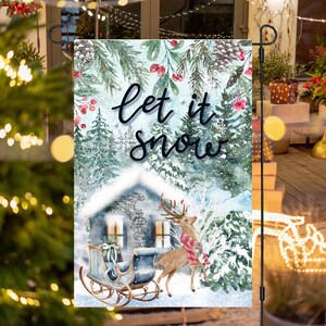 12x18 Garden Flag Sublimation Design,Christmas Let&#39;s Snow Garden Flag Sublimation ,Snow Garden Flag PNG, Yard Flag PNG,Digital Download Flag