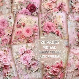 Vintage Shabby Roses Collage Sheet,Victorian Romance , Junk Journal,Journal Pages, Paper Pack,Digital Paper ,Scrapbook Paper.