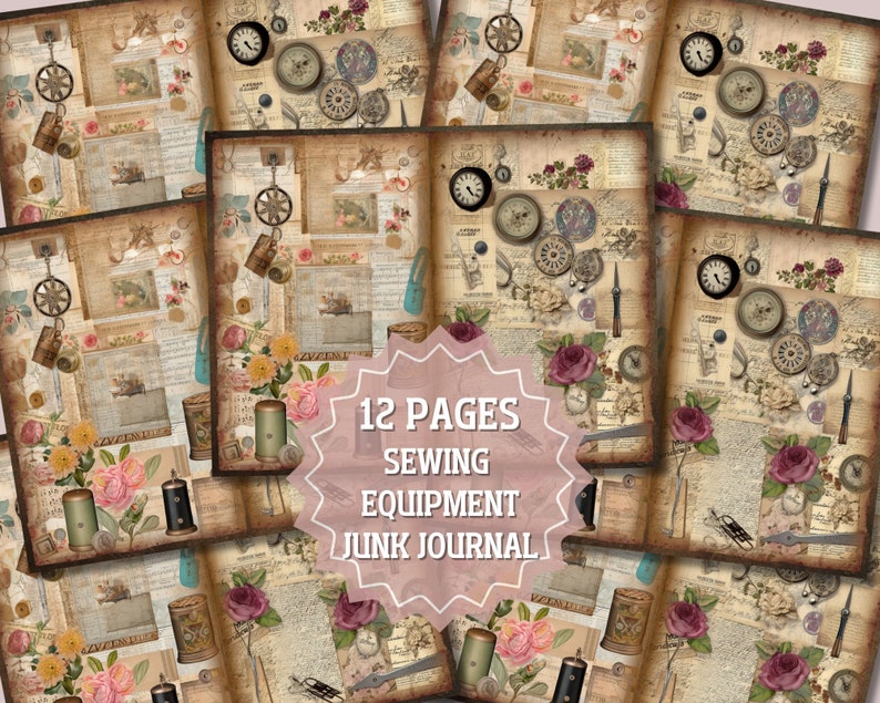 Sewing Equipment Junk Journal Pages, Digital Scrapbook Paper Kit ...