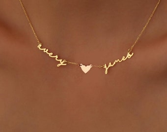 Collier écriture deux noms, cadeau pour jumeaux, bijoux personnalisés, collier prénom personnalisé, cadeau personnalisé, baby shower, cadeau de maman pour maman