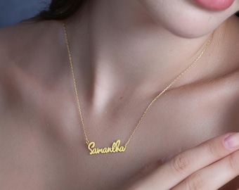 Joyería personalizada chapada en oro de 18 quilates, collar con nombre, recuerdo personalizado de plata de ley, regalo de Navidad personalizado