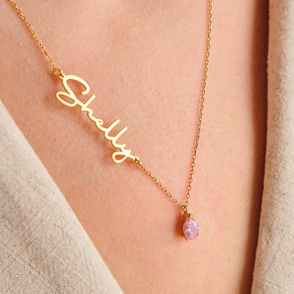 Custom Name Necklace with Birthstone - Mothers Day Gift - Gift for Her - Gift for Mom - Personalized Gifts - Bridesmaid Gift - Handmade Gift
