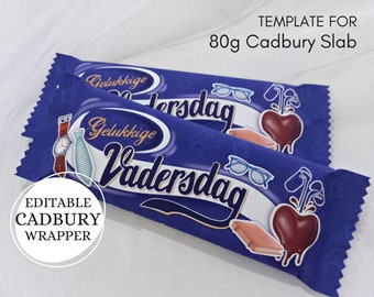 EDITABLE Happy Father's Day Chocolate Wrapper | Cadbury Label | Vadersdag Sjokolade | Printable Candy Bar Wrap Canva Template | Gift for Dad