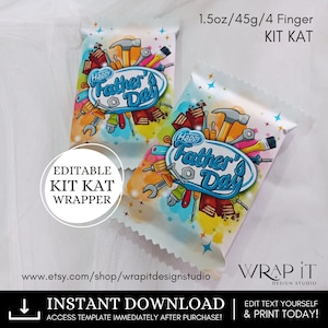 Papel de presente EDITÁVEL de chocolate para o dia dos pais | Etiqueta de barra KitKat imprimível | Presente do pai | Modelo de chocolate faça você mesmo | Envoltório do Dia dos Pais | Canva