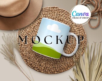 White Mug Mockup Blank Mug Mockup Canva Drag And Drop Coffee Mug Mockup Template Party Favor Editable Styled Boho Mug Mockup 11 oz Mock Up