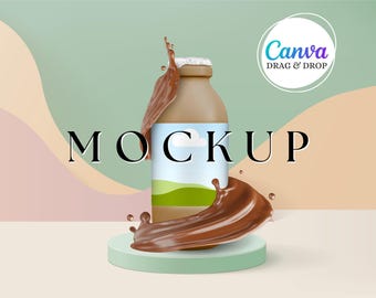 Chocolate Milk Sticker Mockup Blank Flavoured Milk Sticker Mockup Canva Drag And Drop Mockup Template Party Favor Editable Mockup Sticker