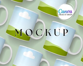 White Mug Mockup Blank Mug Mockup Canva Drag And Drop Coffee Mug Mockup Template Party Favor Editable Styled Mug Mockup 11 oz Mock Up Mint