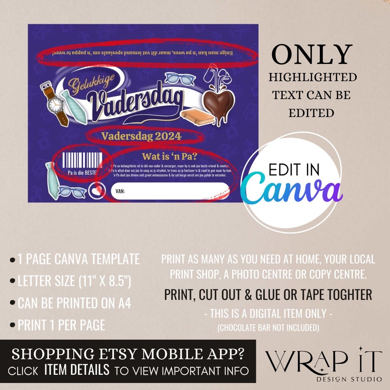 EDITABLE Happy Father's Day Chocolate Wrapper | Cadbury Label ...