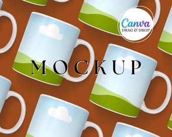 White Mug Mockup Blank Mug Mockup Canva Drag And Drop Coffee Mug Mockup Template Party Favor Editable Styled Mockup 11 oz Mug Burnt Orange