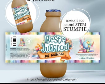 EDITABLE Teacher Appreciation Sticker Template for Flavoured Milk | Printable Thank You Card | Canva Template | Dankie Juffrou en Meneer