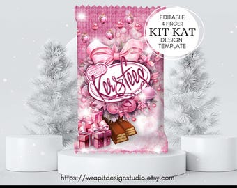EDITABLE Christmas Chocolate Candy Bar Wrapper | Pink Wrap Template | Kersfees KitKat | Afrikaans Label Gift Printable Wrap | Canva