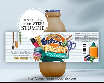 EDITABLE Teacher Appreciation Sticker Design Template for Flavoured Milk | Printable Fantastic Teacher Thank You Card | Canva Template