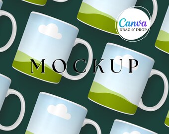 White Mug Mockup Blank Mug Mockup Canva Drag And Drop Coffee Mug Mockup Template Party Favor Editable Styled Mug Mockup 11 oz Emerald Green