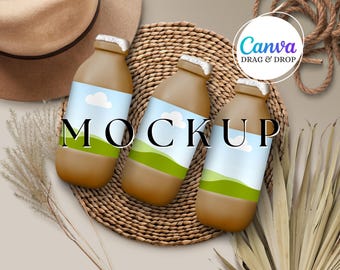 Chocolate Milk Sticker Mockup Blank Flavoured Milk Sticker Mockup Canva Drag And Drop Mockup Template Party Favor Editable  Mockup
