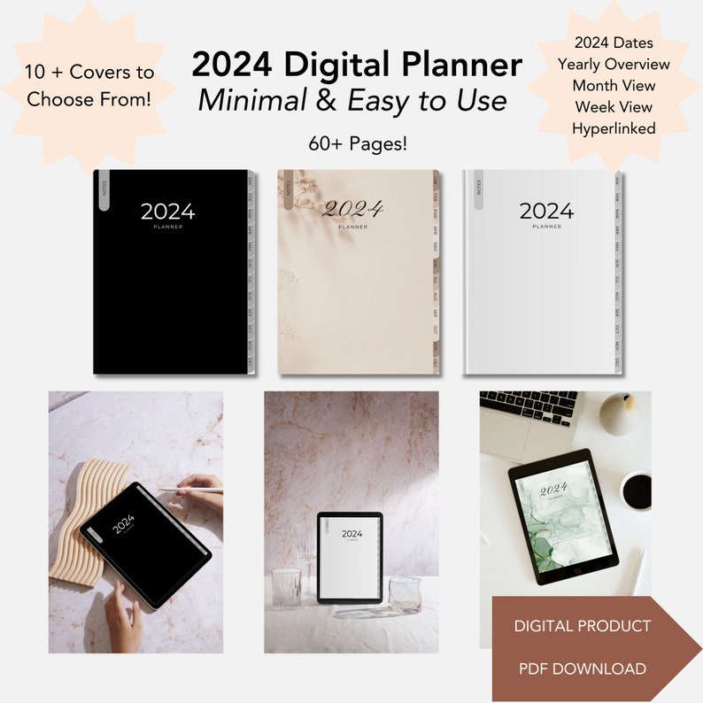 2024 Digital Planner Dated iPad Planner Minimal, Simple, Easy to Use