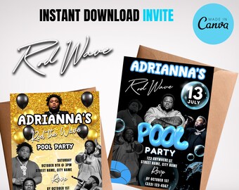Editable Pool Party Invitation Template (Instant Download)
