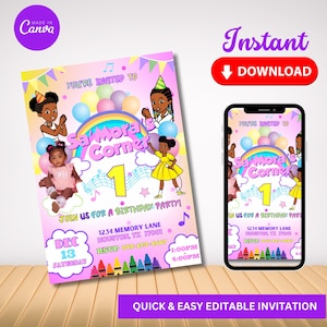 Gracie’s Corner birthday invitation, Editable Invite, Instant Download