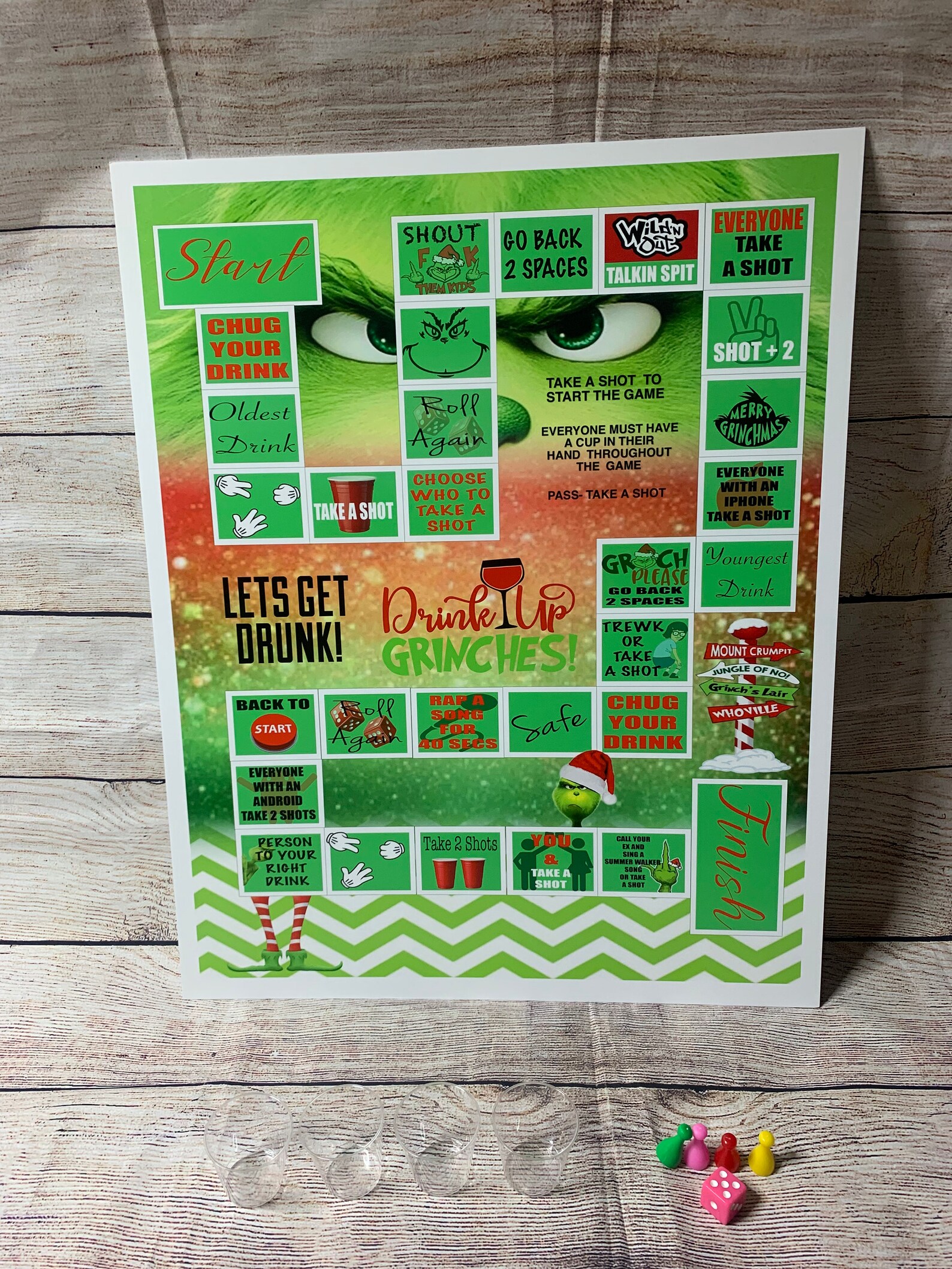Drink up Grinchmas Drinking Board Game, Christmas Night, Drinking Game