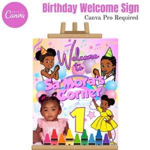Gracie's Corner Birthday Welcome Sign | Editable Canva Template (Digital Download)