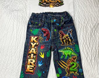 Conjunto de cumpleaños para niño con pantalón vaquero de dinosaurios