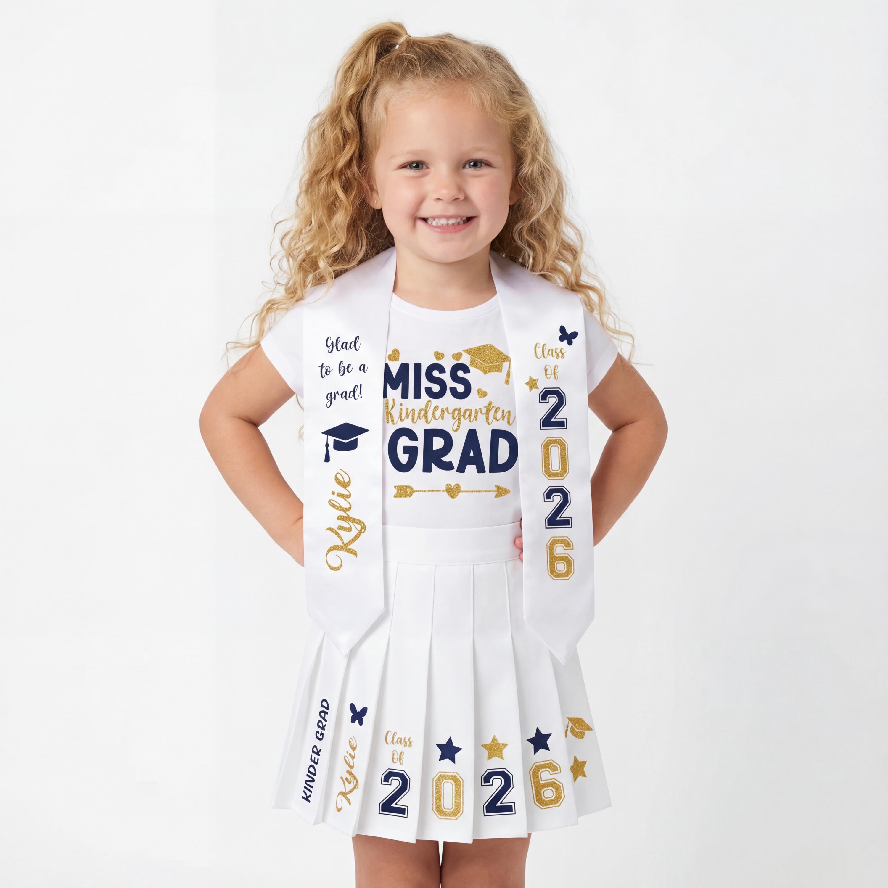 2026 Kindergarten Graduation Outfit | Girls Skirt Set with Shirt & Stole | Custom Grad Outfit