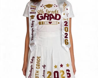 Custom 8th Grade Graduation Outfit Set, Personalized Grad Skirt Set,  Graduation Shirt & Stole, Class of 2026 Girl Graduation Outfit - Etsy