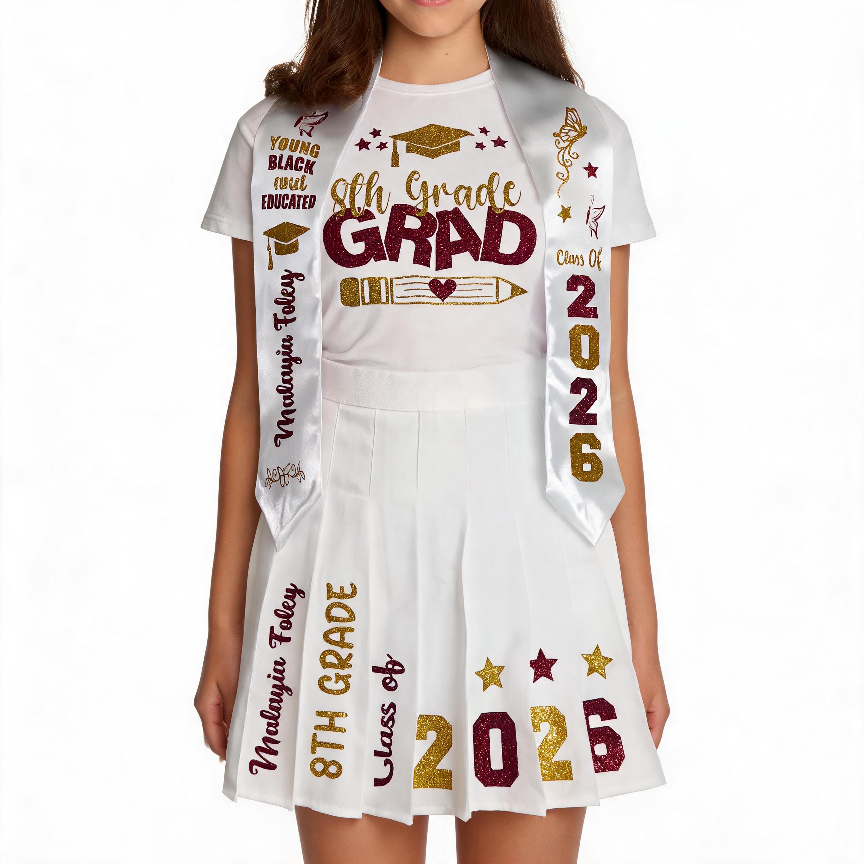8th grade white graduation dress Chic half sleeves semi formal 8th grade graduation college party prom –  Anna's Couture Dresses