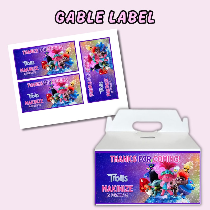 Troll Paper Labels Editable Trolls Birthday Party Favor Bundle (digital Download) - Etsy