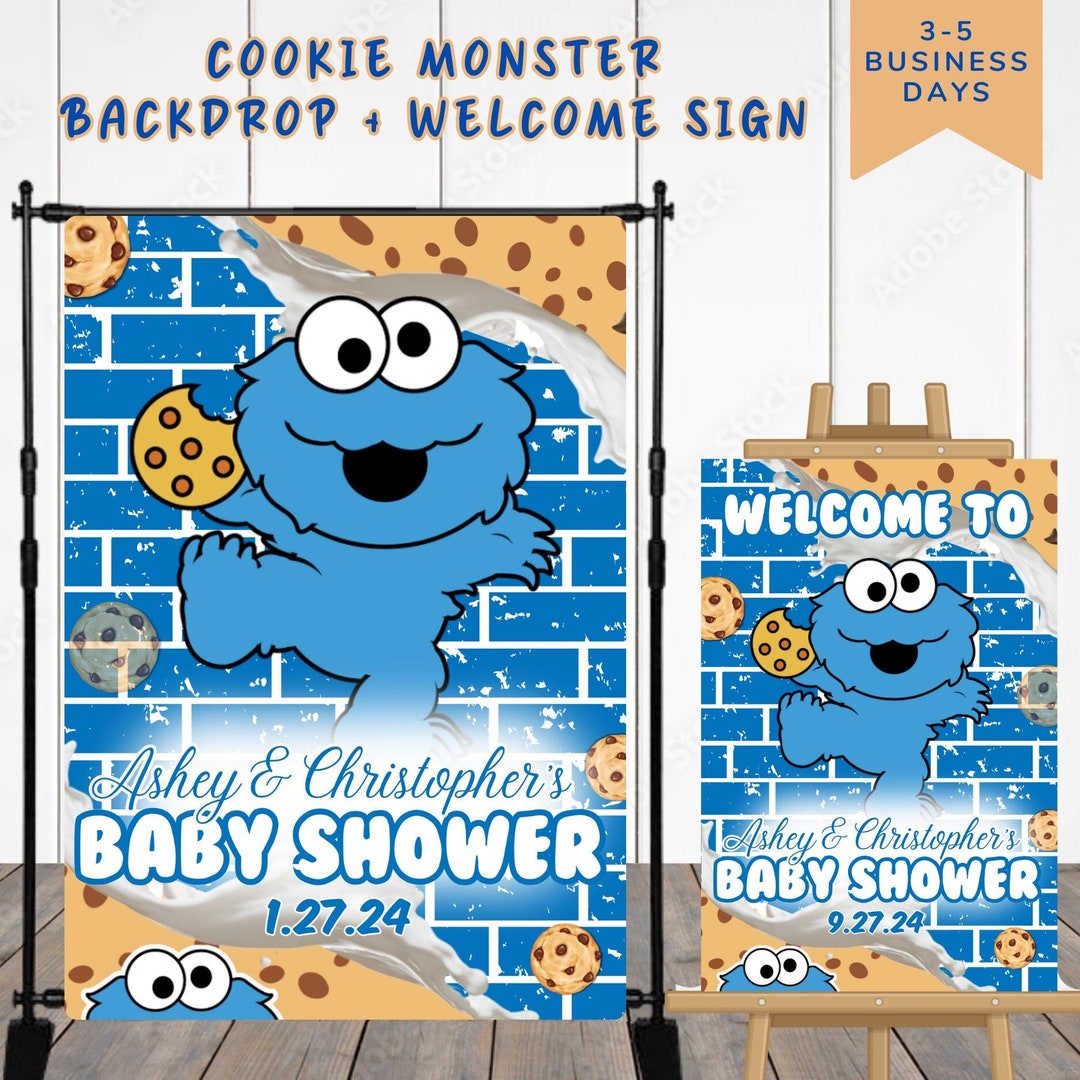 Cookie Monster Baby Shower, Cookie Monster Backdrop, Digital Download
