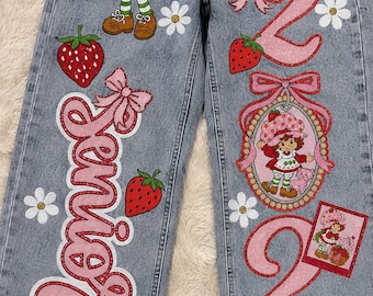 Strawberry Custom Senior Jeans 2027 | Personalized Graduation Pants | Custom Themed Senior Pants | High School Senior | Graduation Jeans
