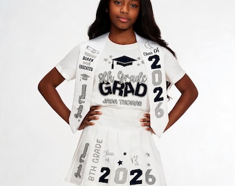 Custom 8th Grade Graduation Outfit Set, Personalized Grad Skirt Set, Graduation Shirt & Stole, Class of 2026 Girl Graduation Outfit - Etsy Custom 8th Grade Graduation Outfit Set, Personalized Grad Skirt Set, Graduation Shirt & Stole, Class of 2026 Girl Graduation Outfit - Etsy