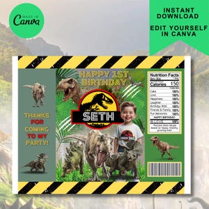 Sacchetto di patatine di dinosauro, festa di compleanno di dinosauri, bomboniera per la festa di dinosauri, download immediato