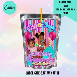 Gracie&#39;s Corner Juice Pouch Label: Editable Birthday Party (Digital)