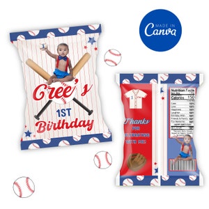 Baseball Chip Tasche, Baseball Geburtstag, Baseball Party, Baseball Gastgeschenke, Canva Vorlage