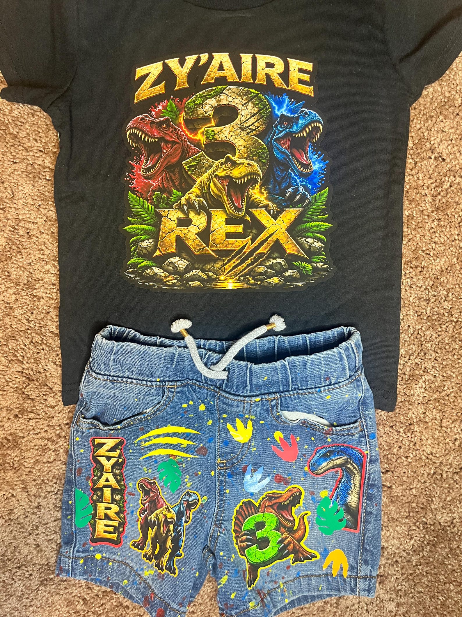 Personalized 3 Rex Dinosaur Birthday Outfit – Custom Toddler Boy Dino ...