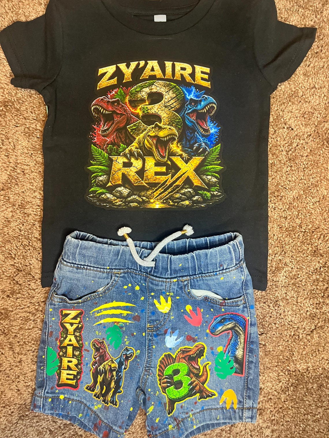 Personalized 3 Rex Dinosaur Birthday Outfit – Custom Toddler Boy Dino ...
