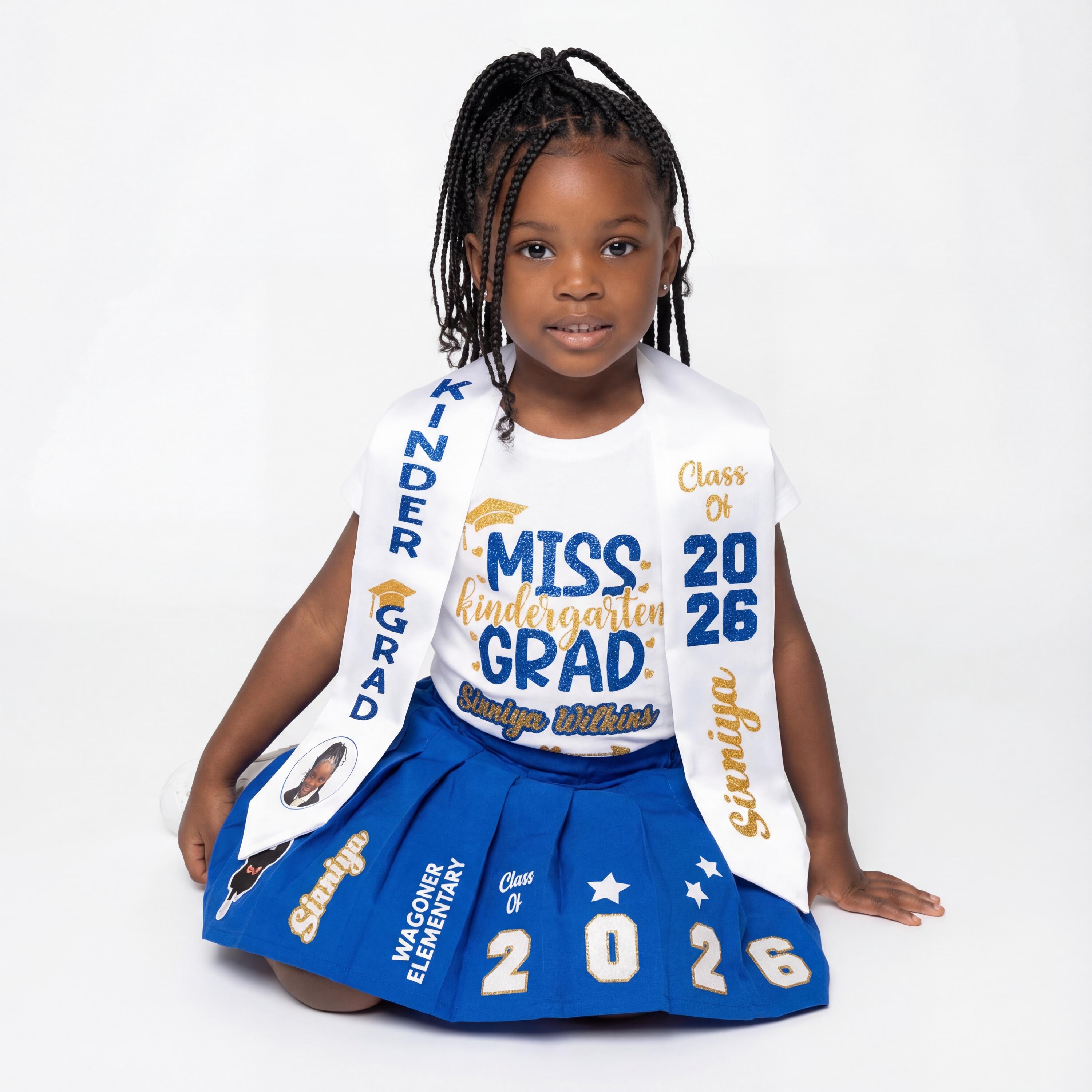 2026 Kindergarten Graduation Outfit | Girls Skirt Set with Shirt & Stole | Custom Grad Outfit