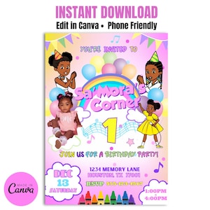 Editable Birthday Invitation for Girl | Music Theme Birthday Invite | Canva Template | Instant Download