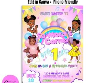 Gracies Corner Birthday Invitation, Music Theme Birthday Invite, Instant Download
