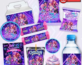 Kpop Theme Birthday Party Favor Bundle Canva | Editable 9 Item Purple Party Kit | Kpop Chip Bag Water Bottle Invitation | Instant Download