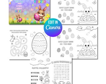 Libro da colorare di Pasqua, attività con coniglietti e uova (download digitale PDF)