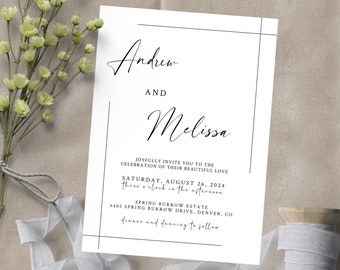 Simple Wedding Invitation Template | Cute Minimalist Wedding Invite | Modern Wedding Invite | Personalize Invite | Downloadable Invite A2